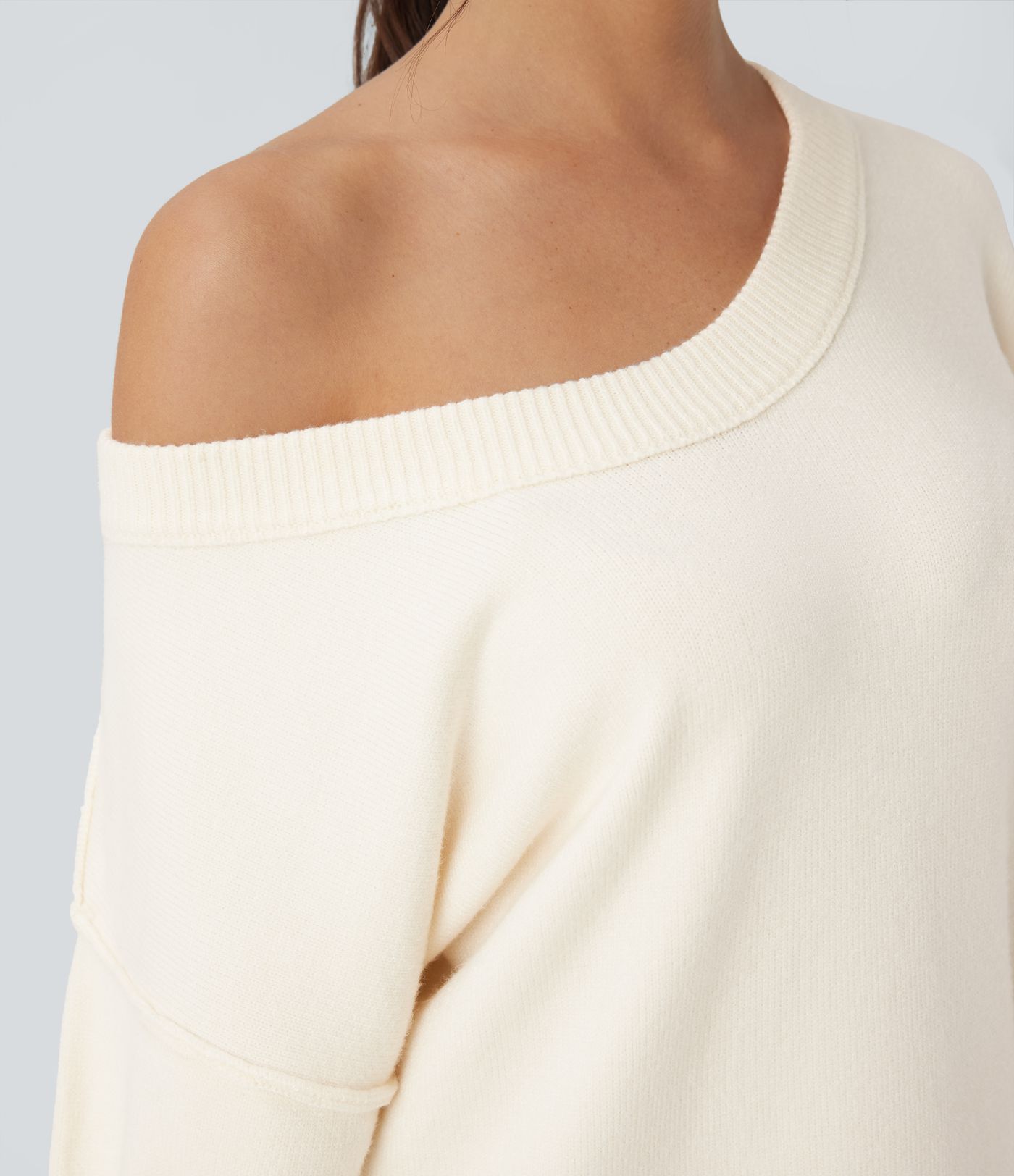 V Neck Dropped Shoulder Long Sleeve Split Casual Sweater