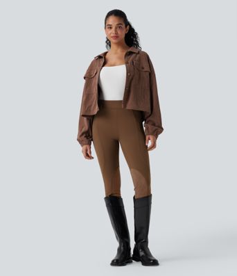 DayStretch High Waisted Contrast Suede Skinny Pants with Pockets