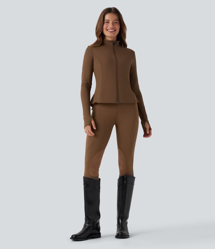 DayStretch High Waisted Contrast Suede Skinny Pants with Pockets