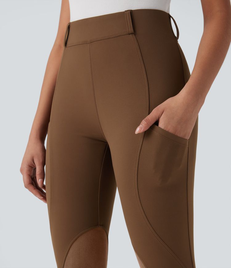 DayStretch High Waisted Contrast Suede Skinny Pants with Pockets