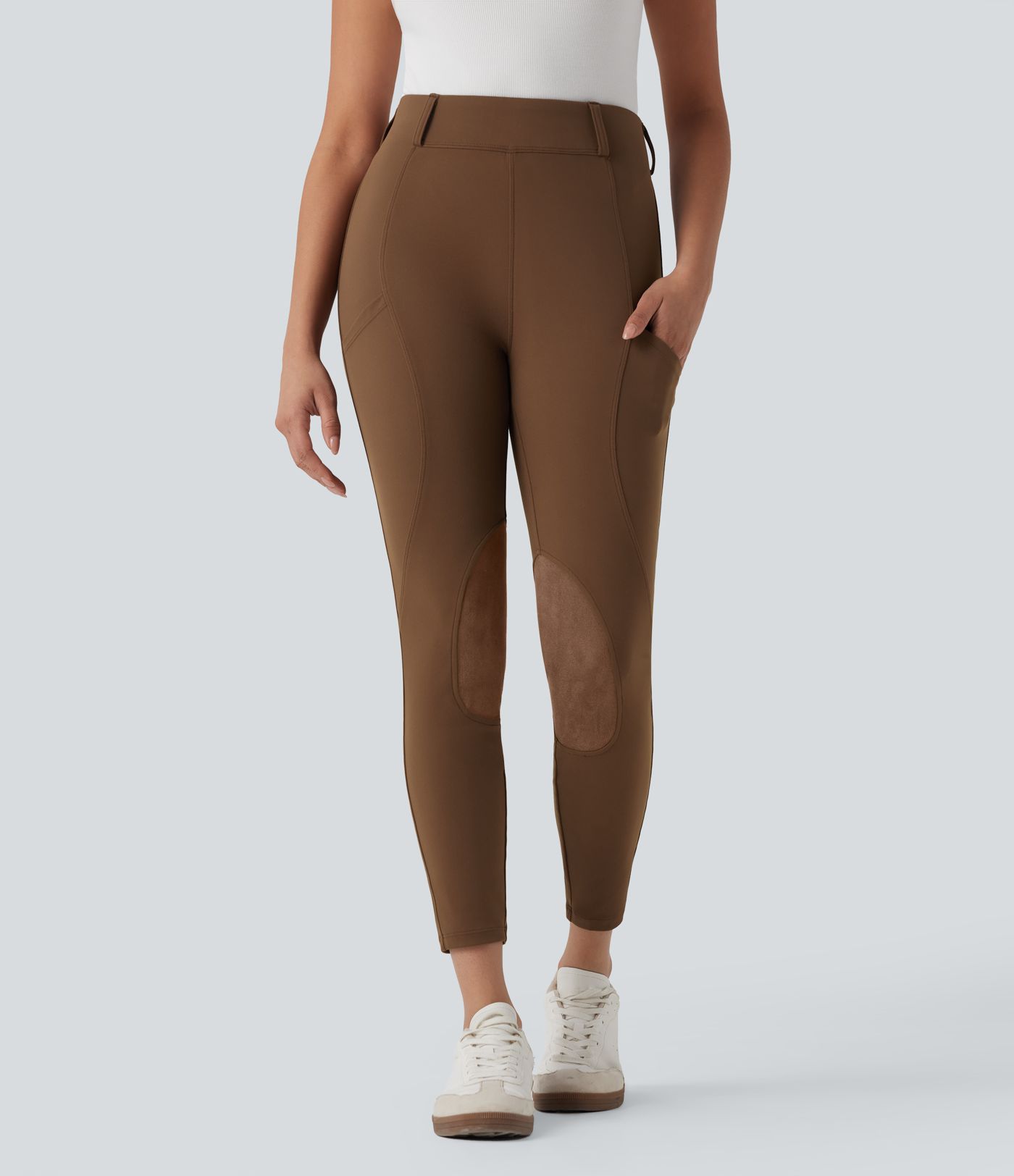 DayStretch High Waisted Contrast Suede Skinny Pants with Pockets