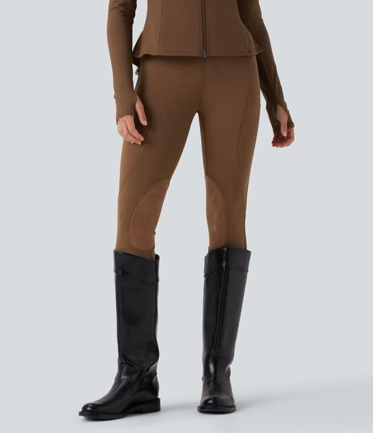 High Waisted Contrast Suede Skinny Pants with Pockets