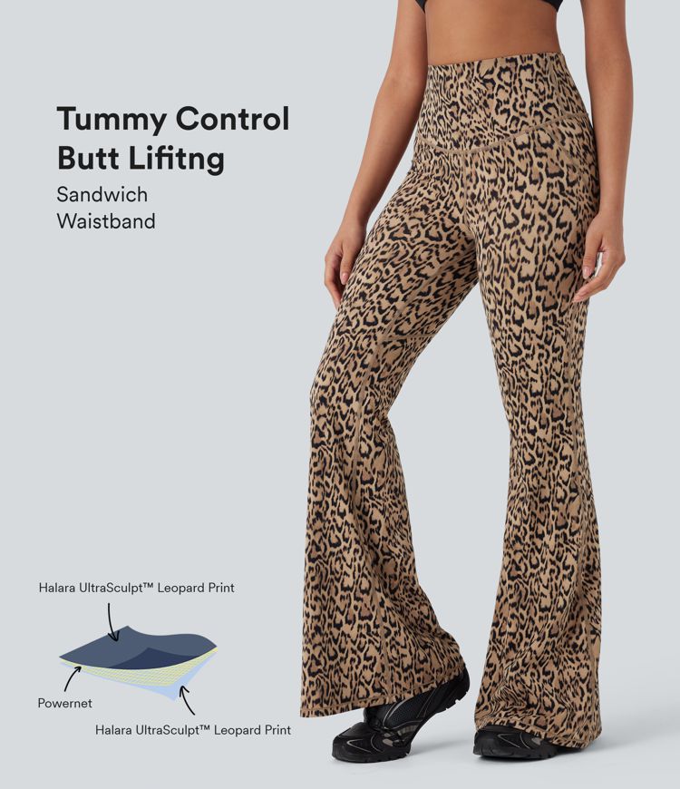 Halara UltraSculpt™ Leopard Print SoCinched High Waisted Tummy Control Butt Lifting Yoga Flare Leggings
