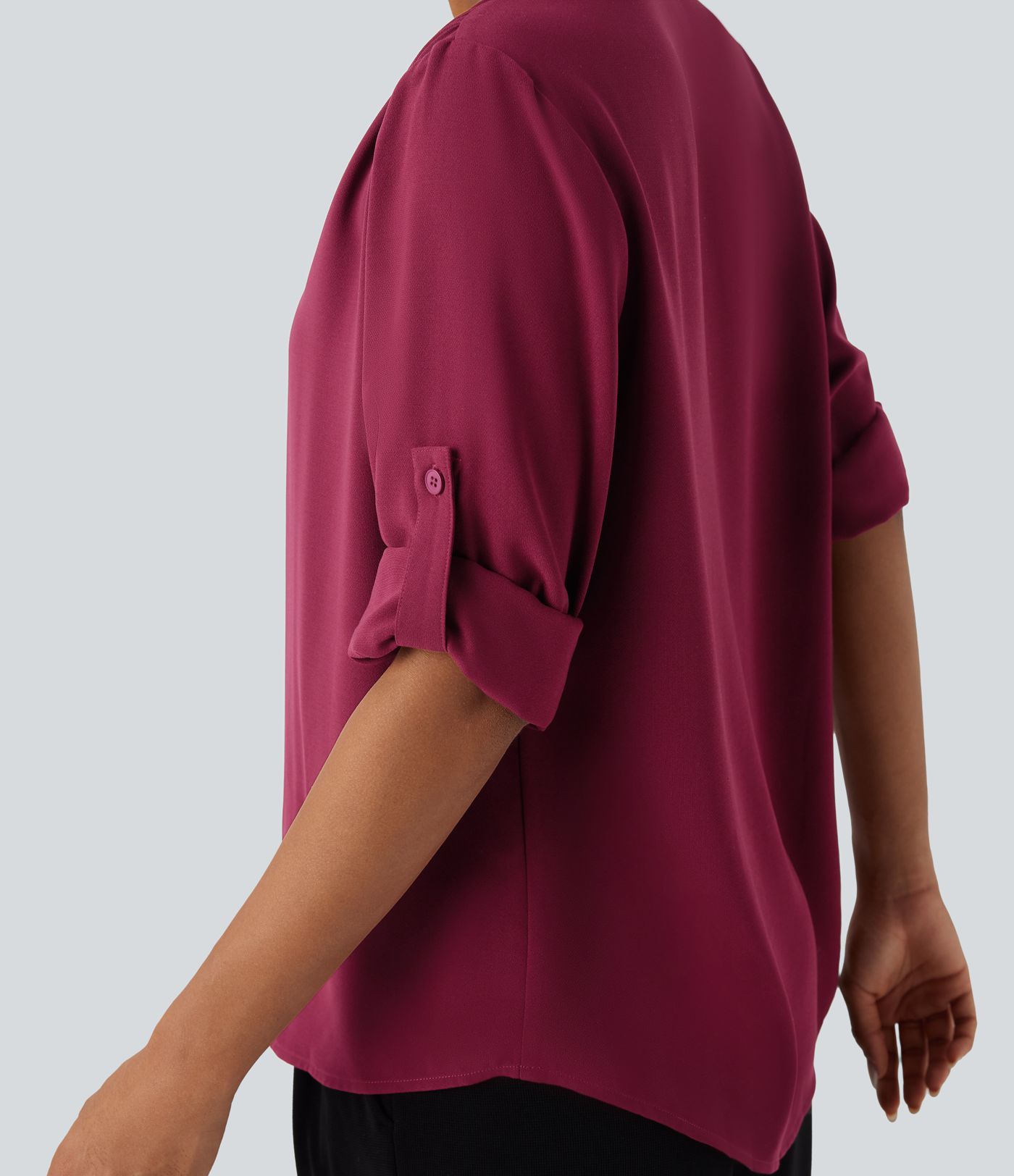 V Neck Long Sleeve Curved Hem Work Shirt