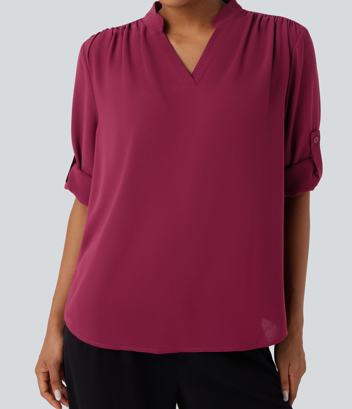 V Neck Long Sleeve Curved Hem Work Shirt