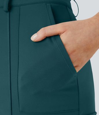 High Waisted Zipper Pockets Solid Skinny Women Cargo Pants