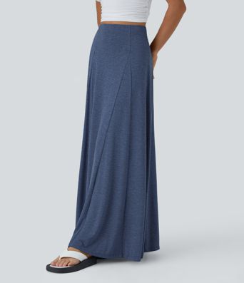High Waisted Side Zipper Maxi Casual Flare Skirt