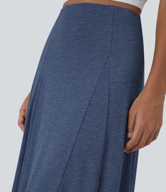 High Waisted Side Zipper Maxi Casual Flare Skirt
