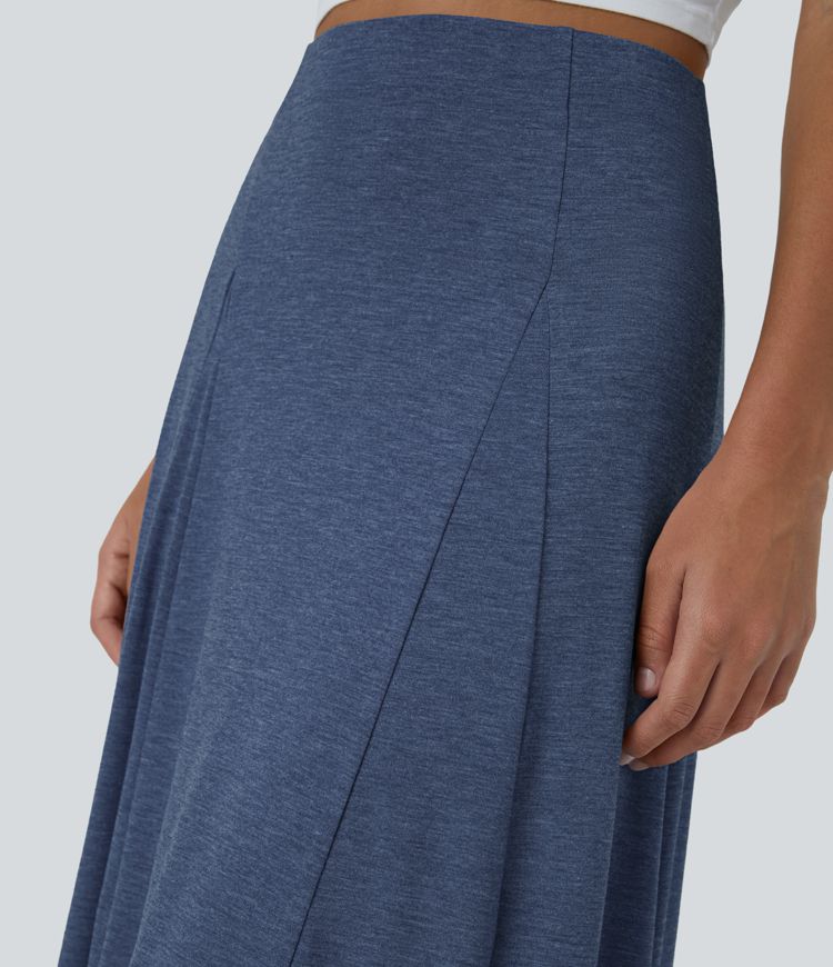 High Waisted Side Zipper Maxi Casual Flare Skirt