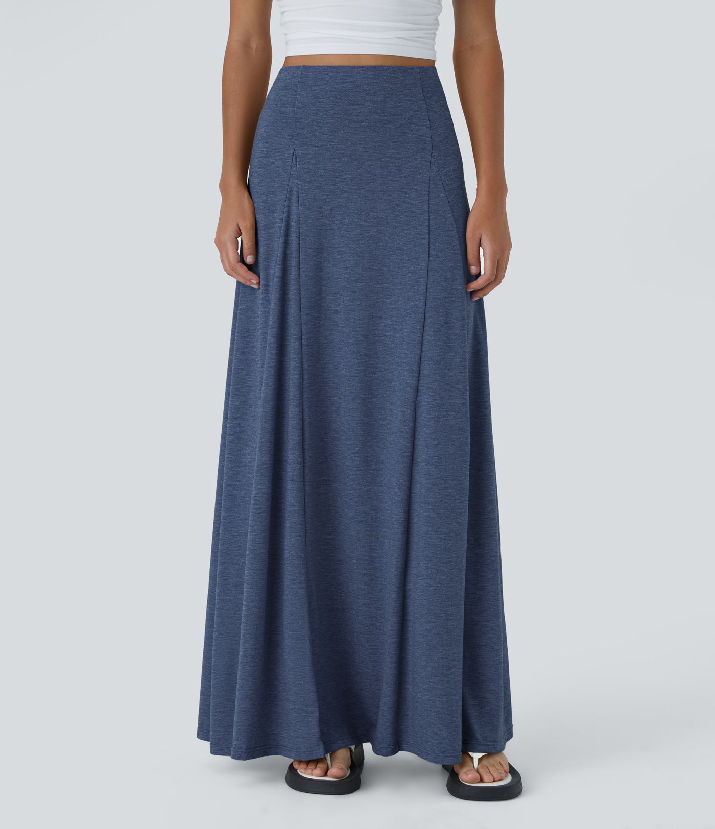 High Waisted Side Zipper Maxi Casual Flare Skirt