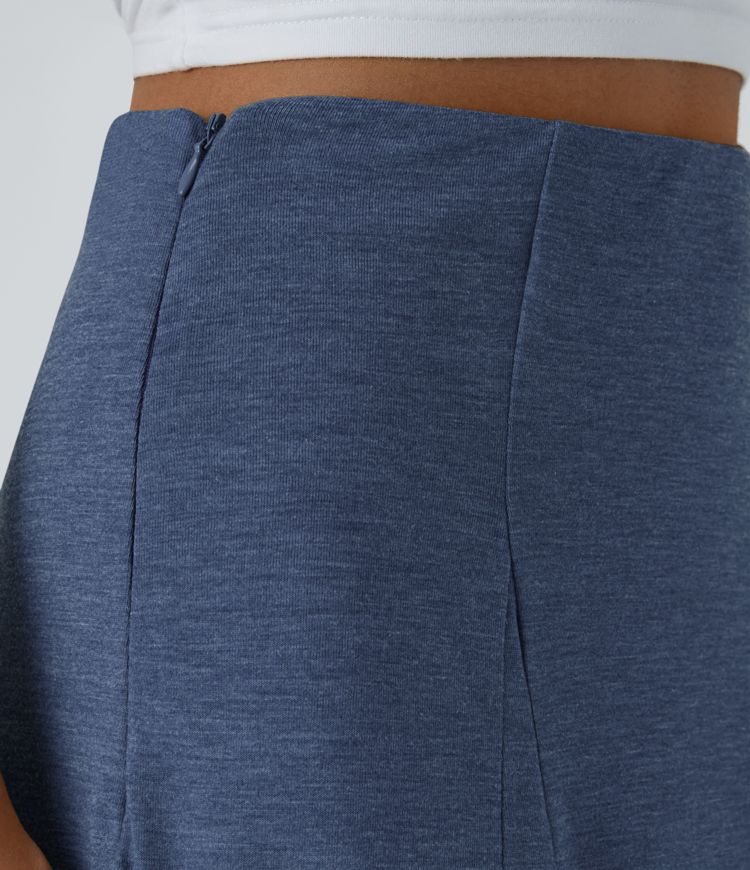 High Waisted Side Zipper Maxi Casual Flare Skirt