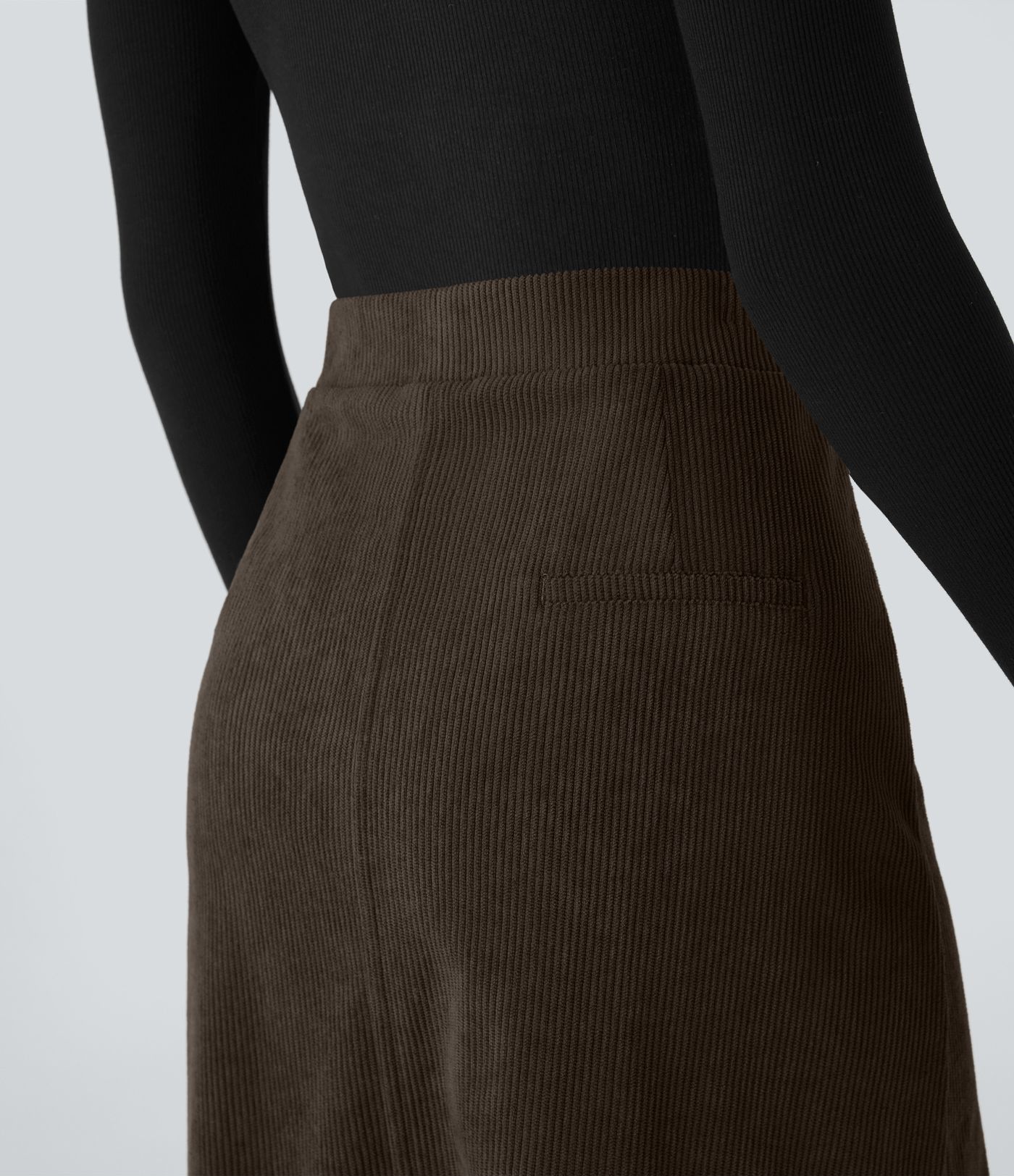 Mid Rise Front Side Flap Pocket Midi Corduroy Casual Skirt