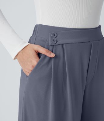 High Waisted Pocket Wide Leg Waffle Casual Pants