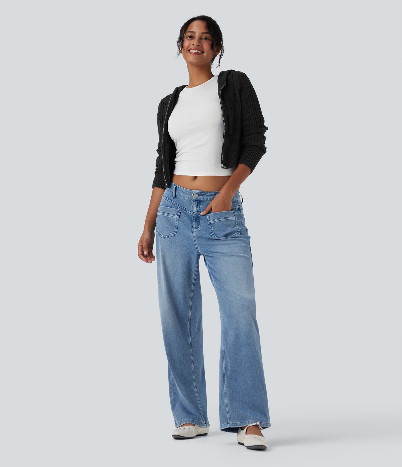 Hooded Zipper Cropped Casual Cardigan