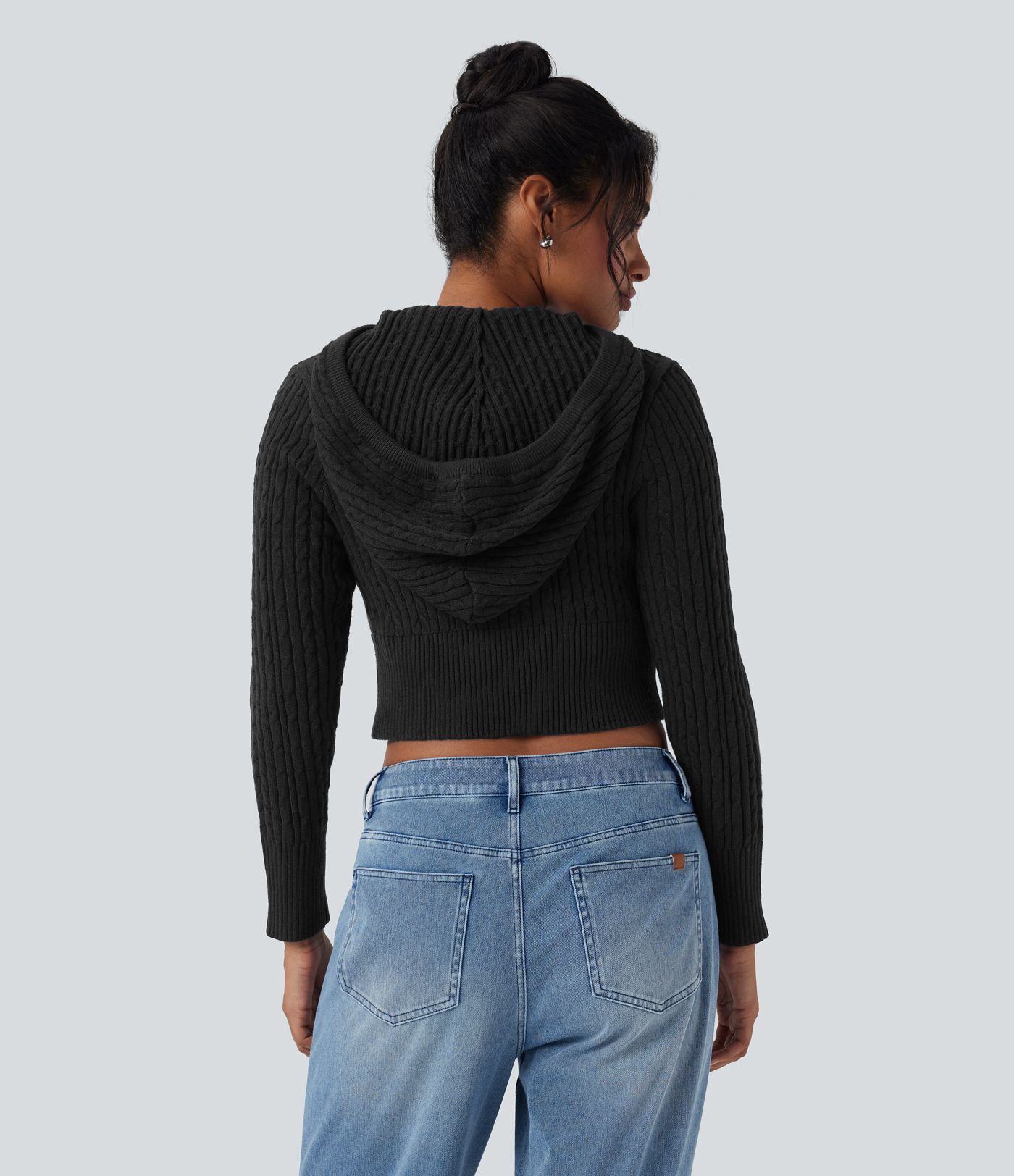 Hooded Zipper Cropped Casual Cardigan