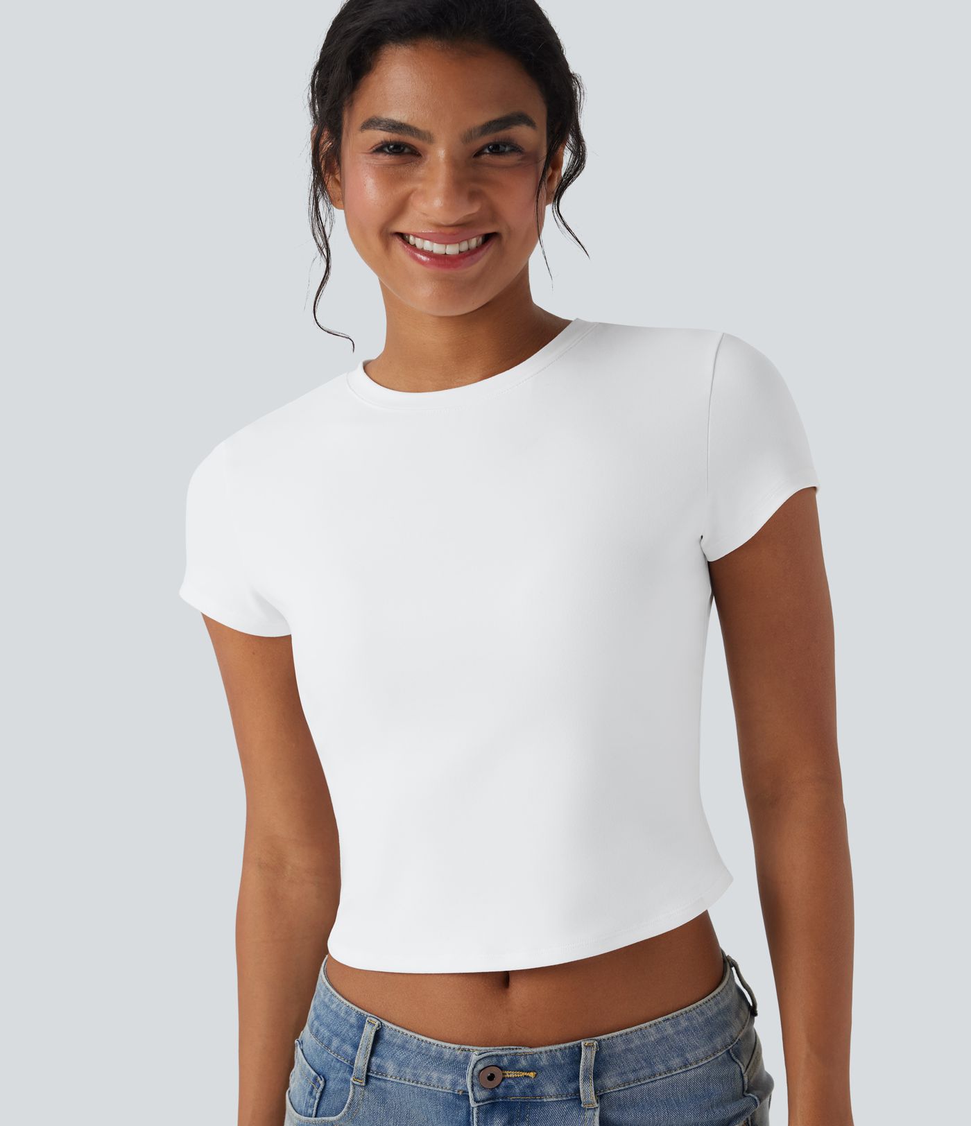 Round Neck Slim Cropped Capri Casual Baby Tee