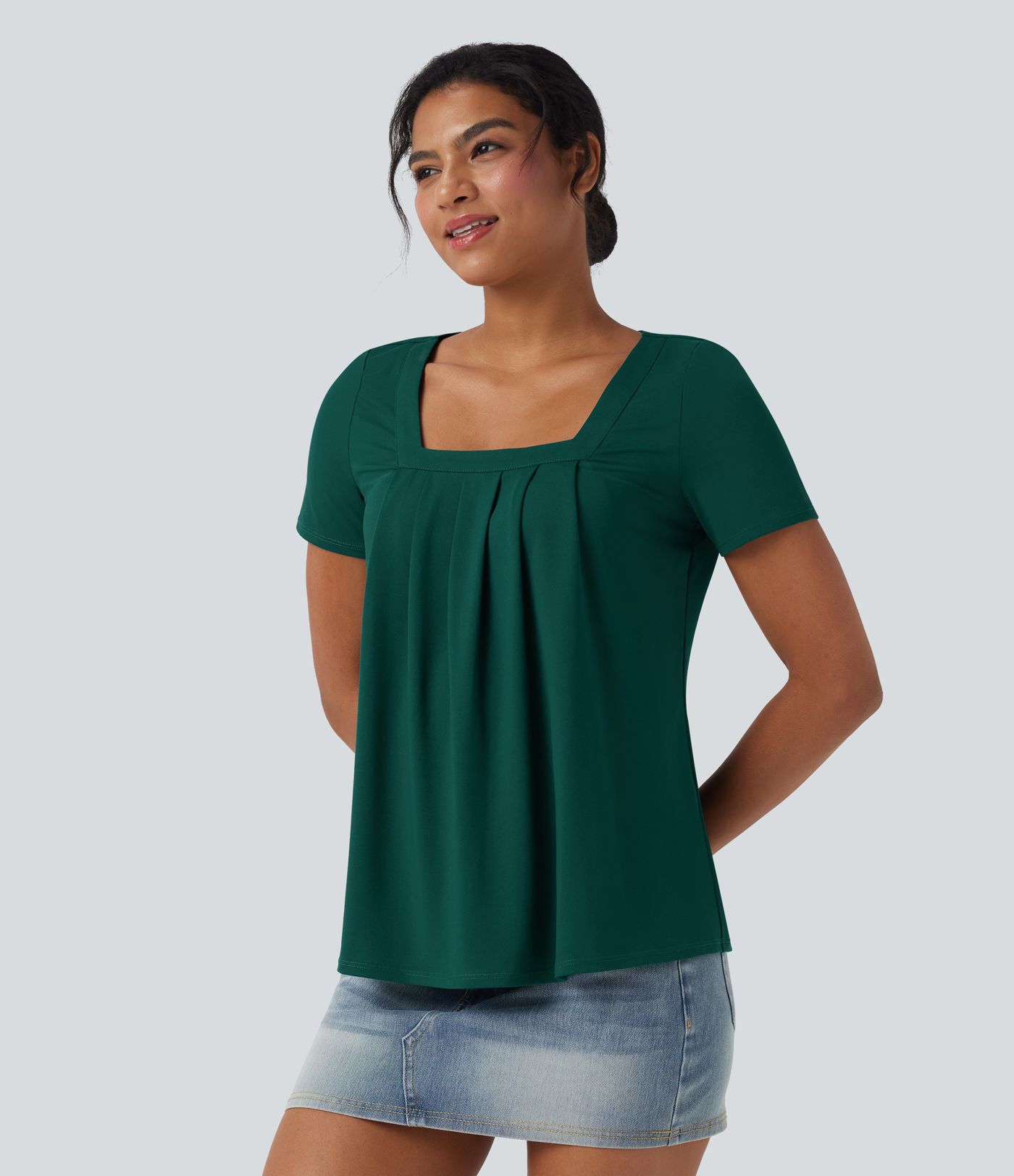 Square Neck Short Sleeve Casual Top
