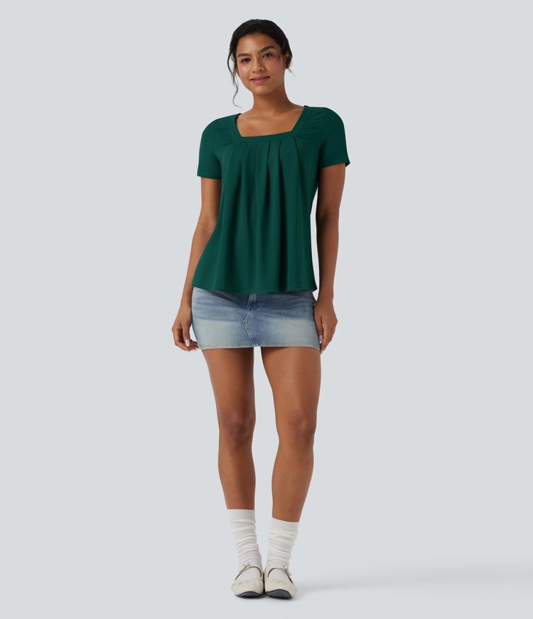 Square Neck Short Sleeve Casual Top