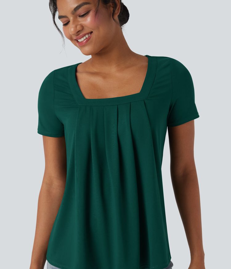 Square Neck Short Sleeve Casual Top