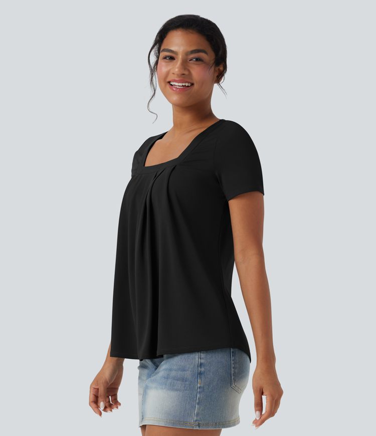 Square Neck Short Sleeve Casual Top