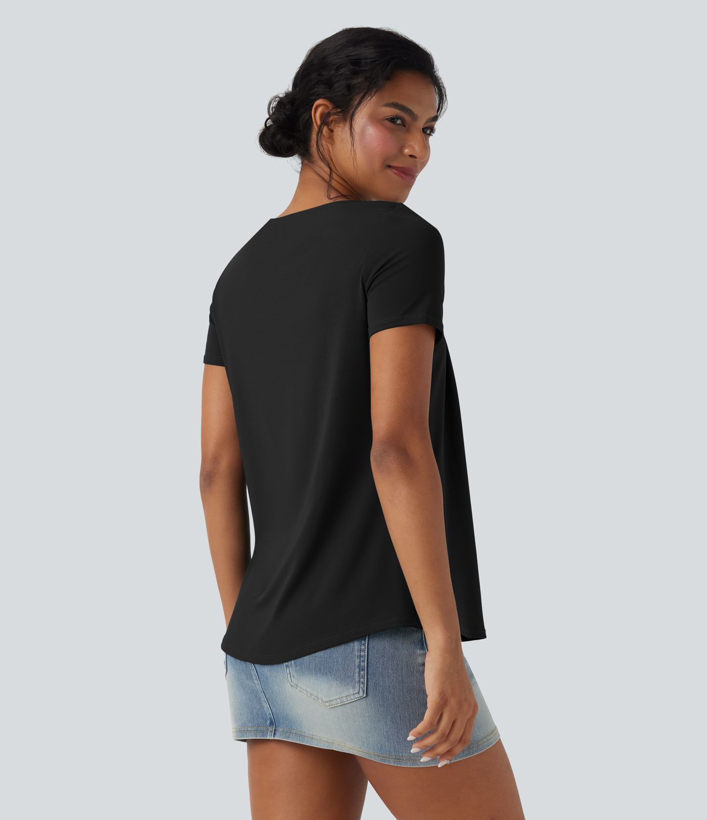 Haut casual col carré manches courtes