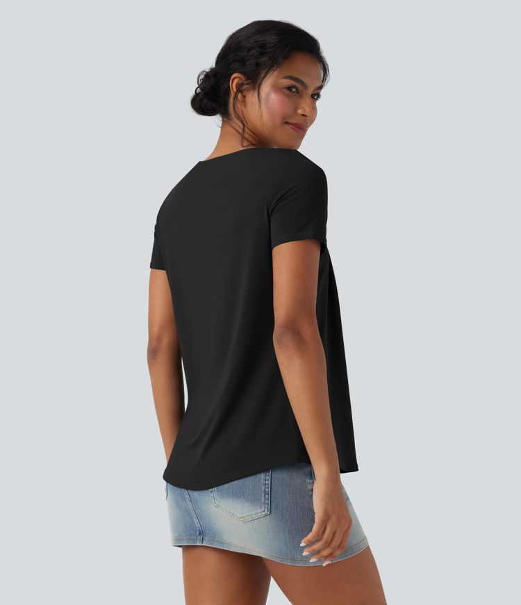 Square Neck Short Sleeve Casual Top