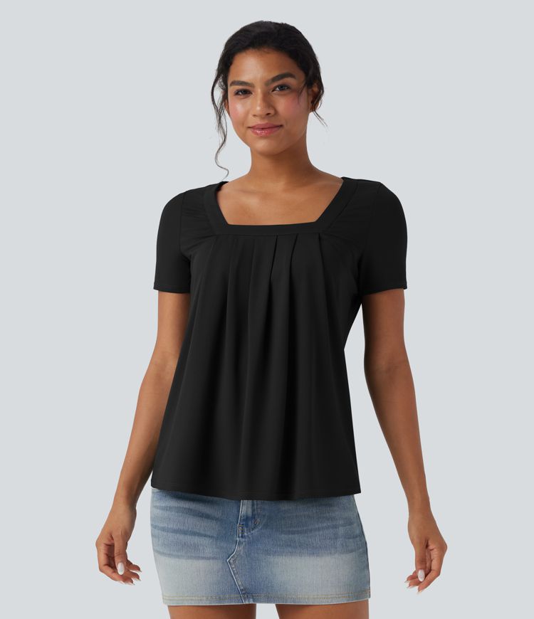 Square Neck Short Sleeve Casual Top