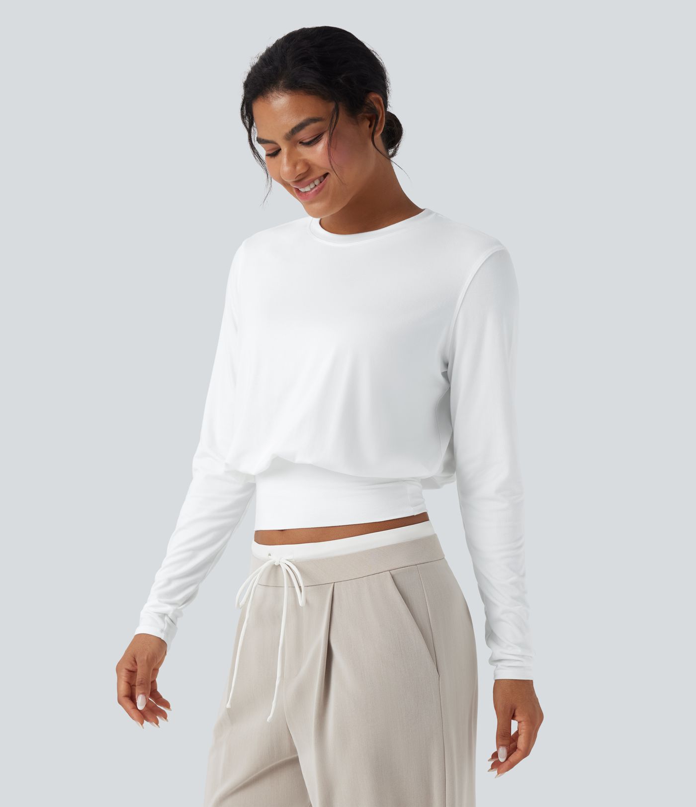 Camiseta de oficina de manga larga y cuello redondo