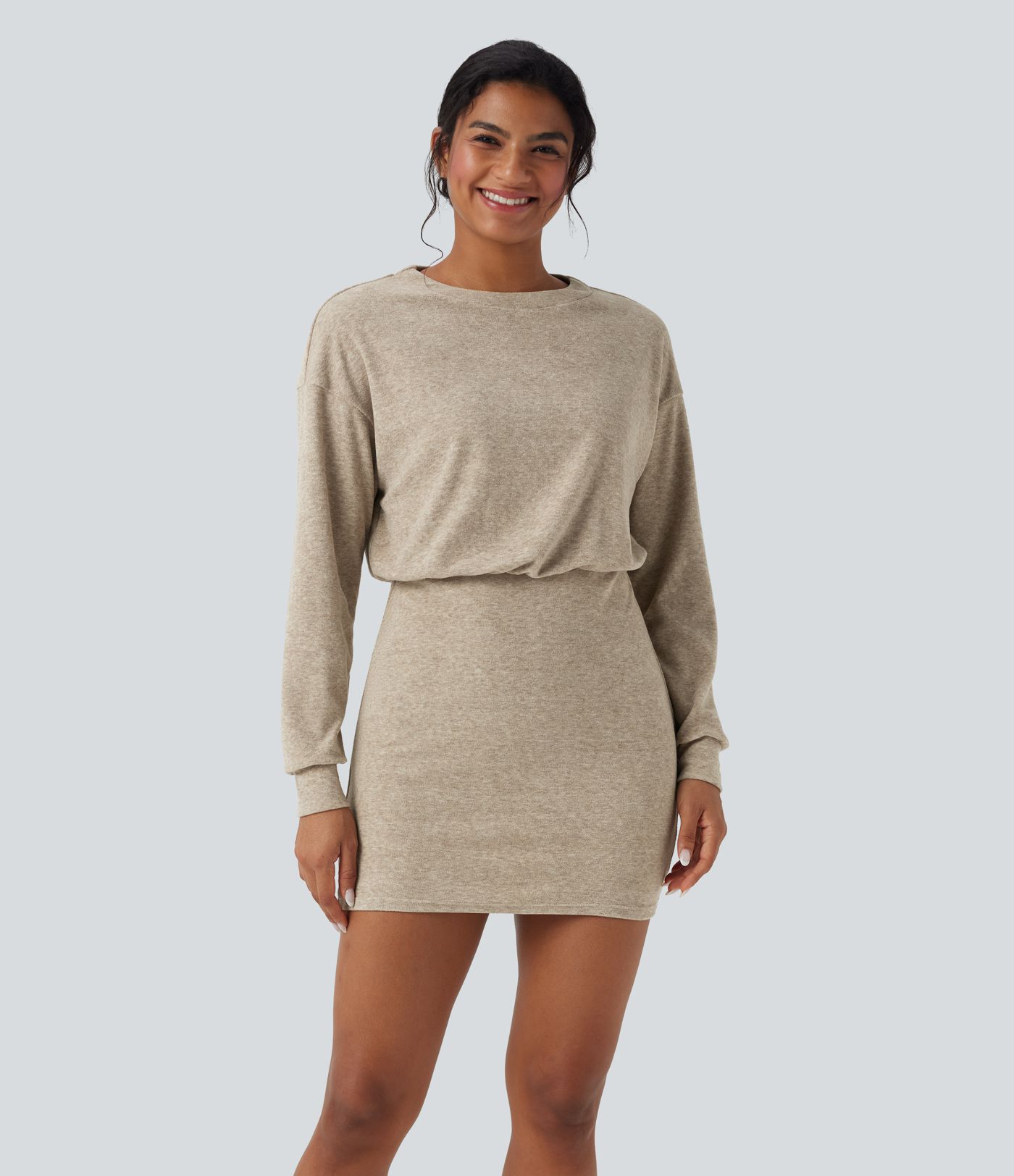 Round Neck Long Sleeve Bodycon Mini Casual Dress
