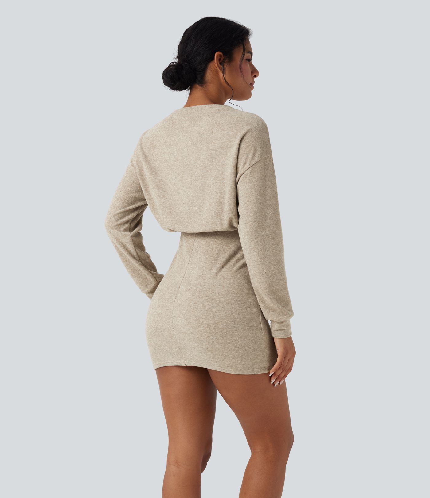 Round Neck Long Sleeve Bodycon Mini Casual Dress
