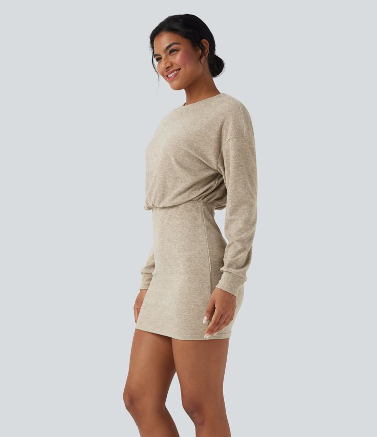 Round Neck Long Sleeve Bodycon Mini Casual Dress