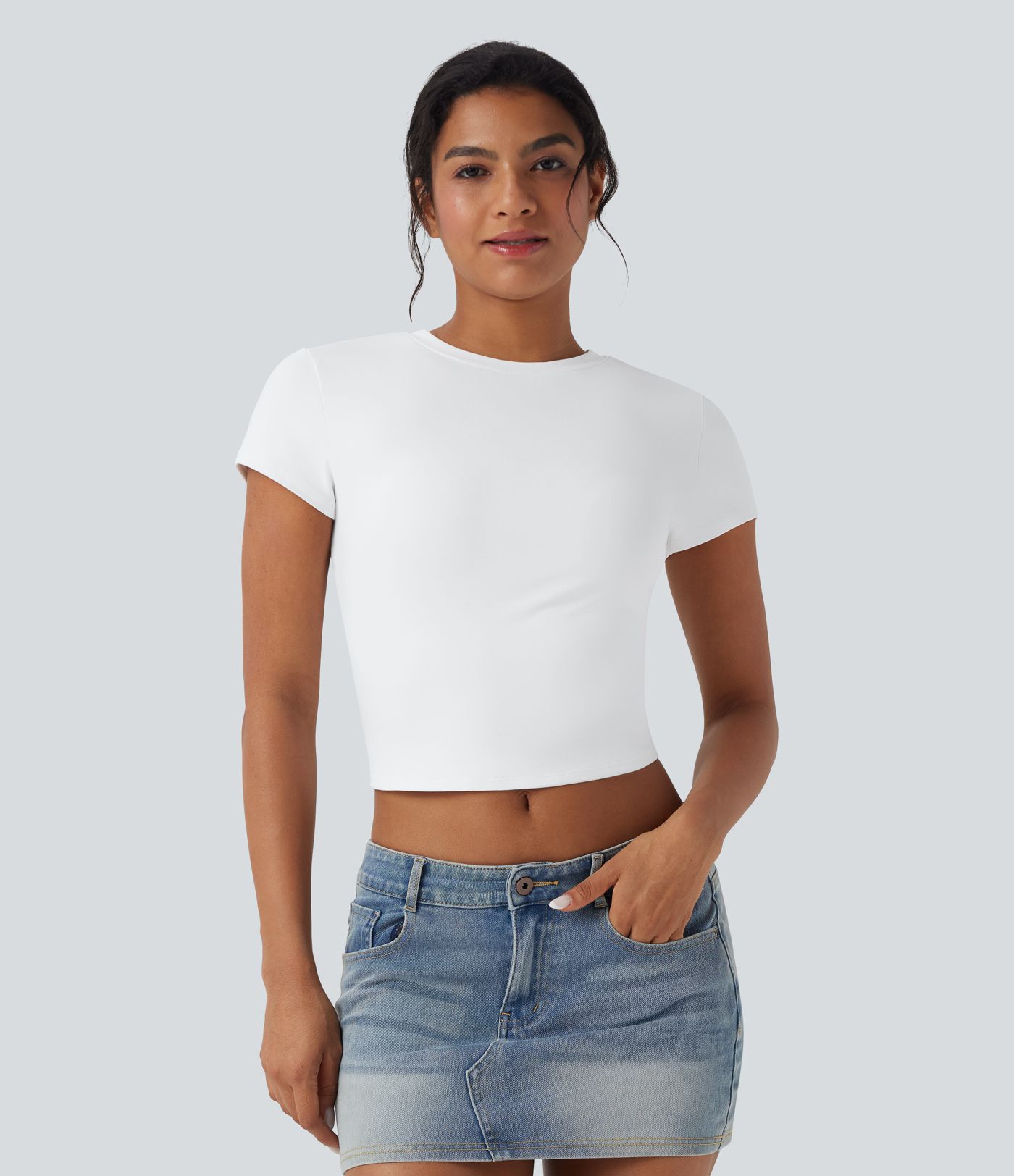 Round Neck Slim Cropped Capri Casual Baby Tee