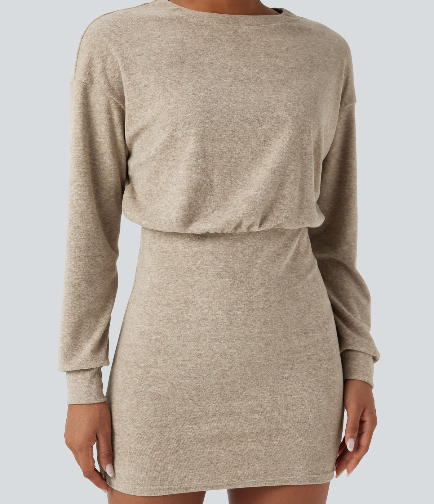 Round Neck Long Sleeve Bodycon Mini Casual Dress