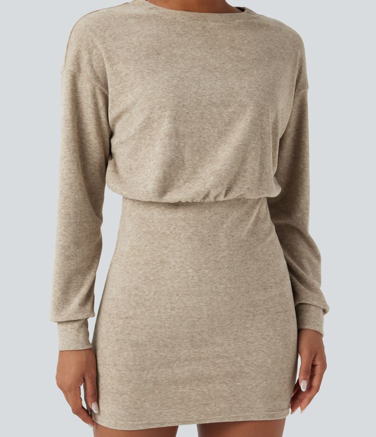 Round Neck Long Sleeve Bodycon Mini Casual Dress