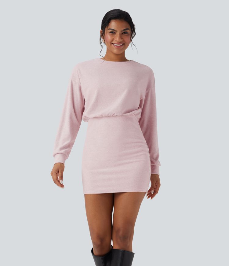 Round Neck Long Sleeve Bodycon Mini Casual Dress
