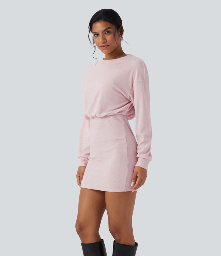 Round Neck Long Sleeve Bodycon Mini Casual Dress