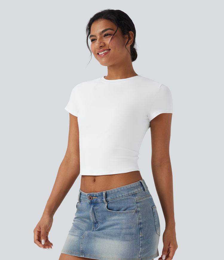 Round Neck Slim Cropped Casual Baby Tee