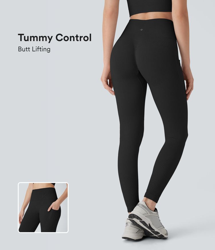 Seamless Flow High Waisted Tummy Control Butt Lifting Pocket 7/8 Yoga Leggings