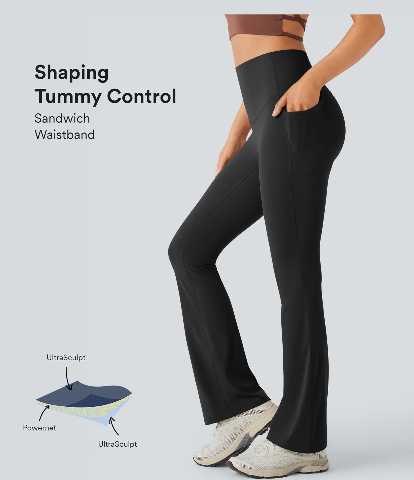 Halara UltraSculpt™ High Waisted Tummy Control Shaping Tights Women Gym Scrunch Yoga Bootcut Leggings with Pockets