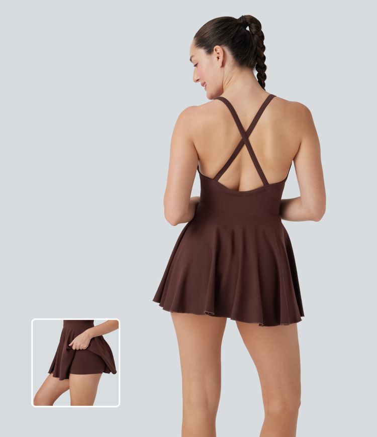 Seamless Flow Crisscross Backless 2-in-1 Mini Dance Active Dress