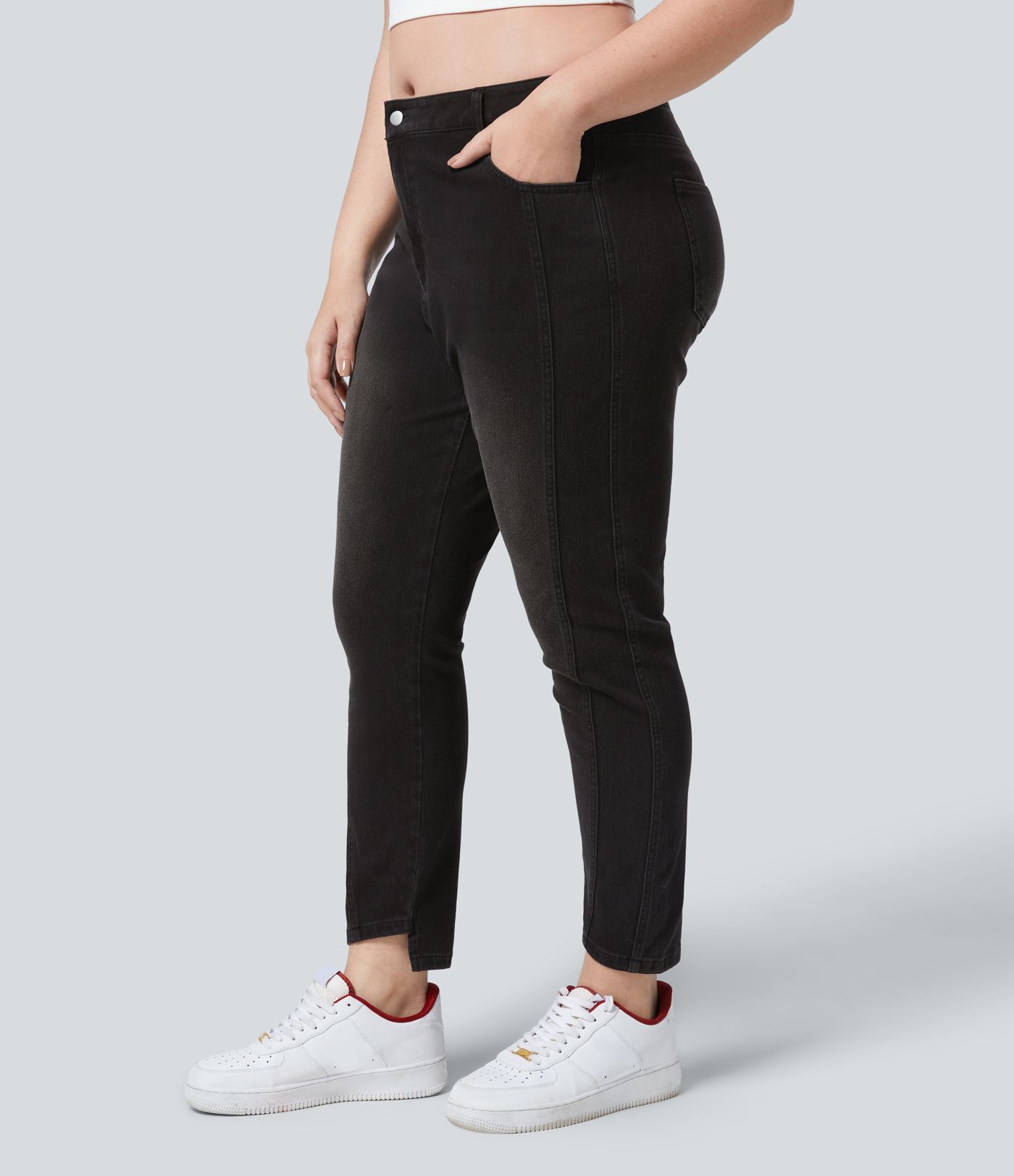 Halara Flex™ Mid Rise Zipper Pockets Casual Plus Size Skinny Jeans