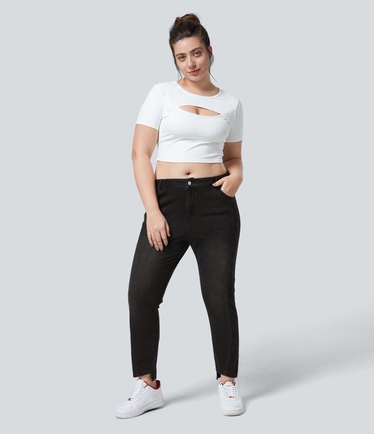 Halara Flex™ Mid Rise Zipper Pockets Casual Plus Size Skinny Jeans