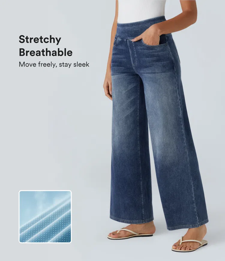 Halara Flex™ High Waisted Pockets Baggy Wide Leg Washed Casual Jeans