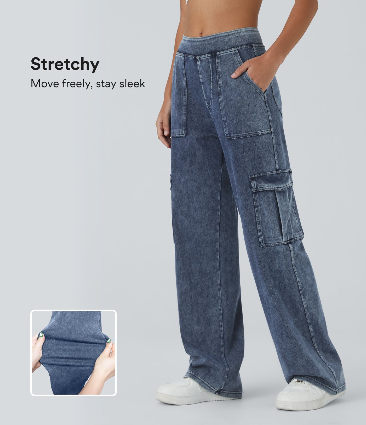 Halara Flex™ Mid Rise Pockets Straight Leg Casual Cargo Jeans