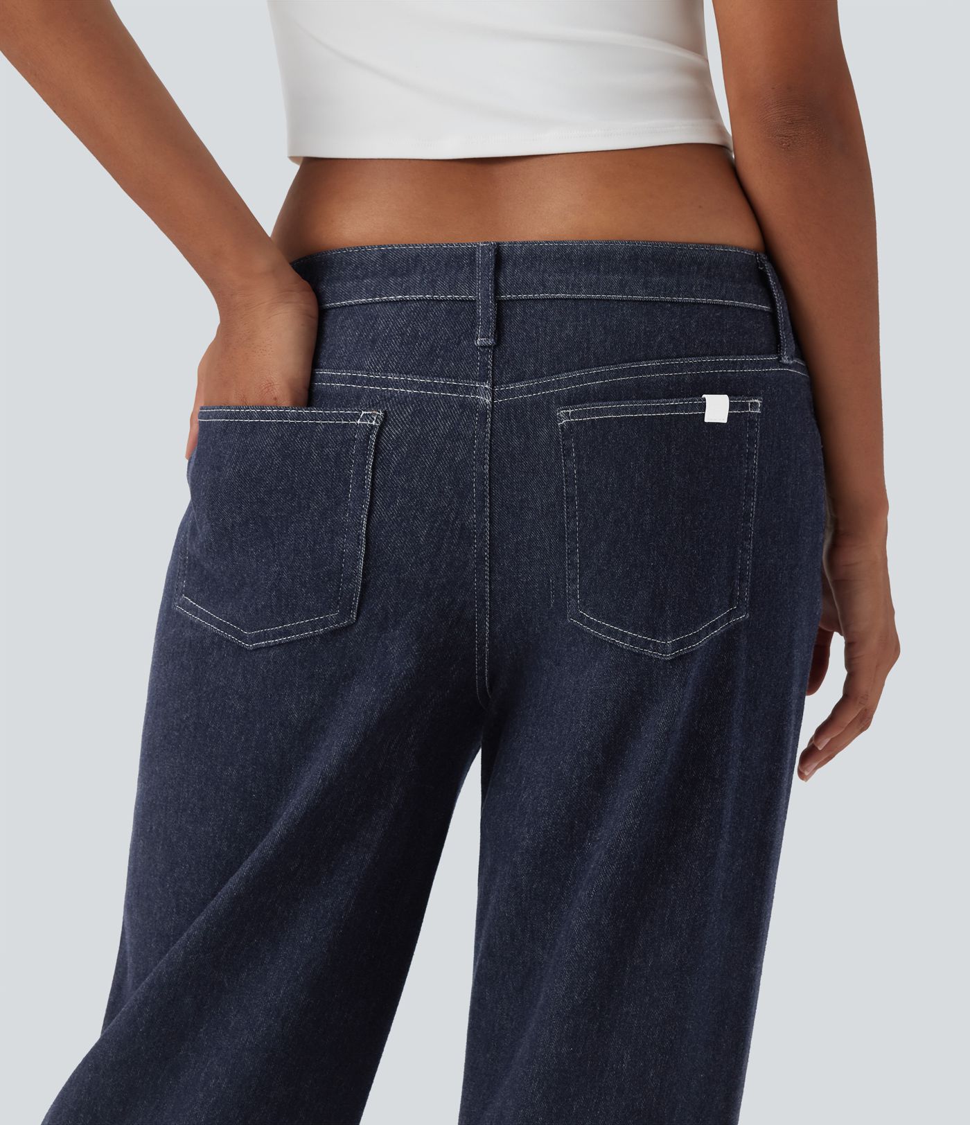 Halara Flex™ Low Rise Contrast Plaid Rolled Hem Wide Leg Casual Jeans with Pockets