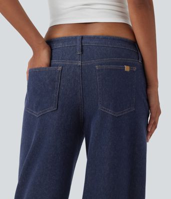 Jean Halara Flex™ décontracté avec ourlets bas, carreaux contrastants, ourlet roulé et jambes larges avec poches