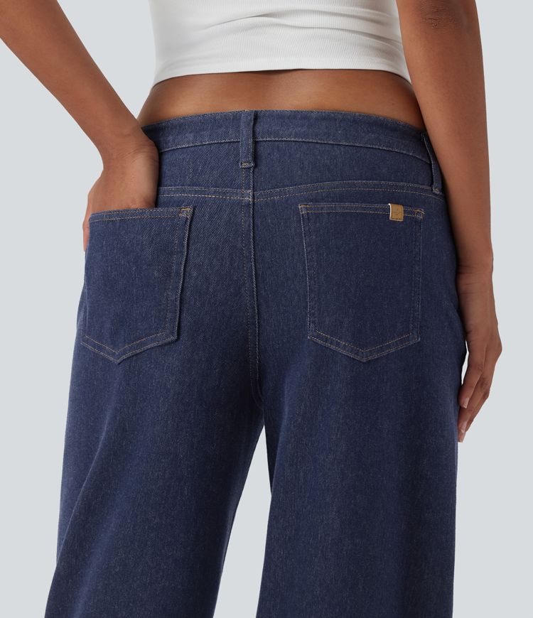 Jean Halara Flex™ décontracté avec ourlets bas, carreaux contrastants, ourlet roulé et jambes larges avec poches