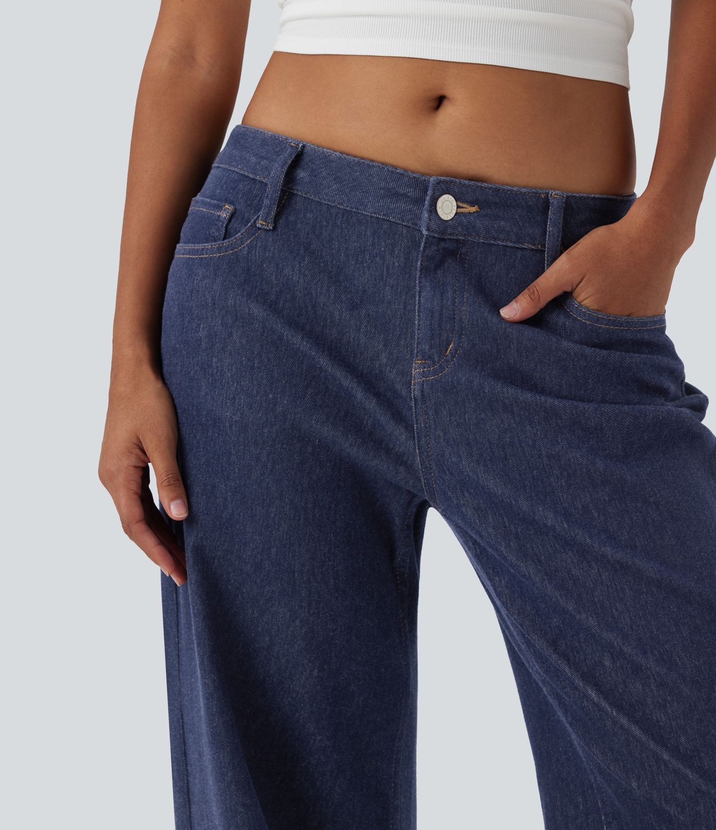 Jean Halara Flex™ décontracté avec ourlets bas, carreaux contrastants, ourlet roulé et jambes larges avec poches