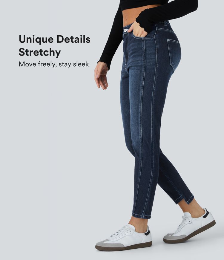 Halara Flex™ Mid Low Rise Zipper Pockets Casual Skinny Jeans