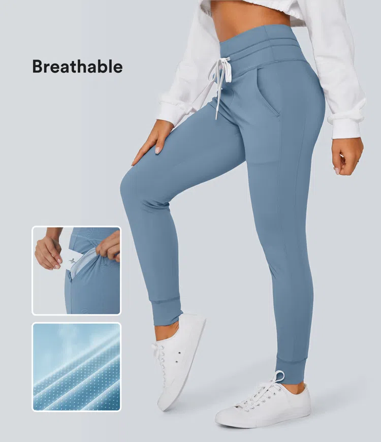 SoftlyZero™ Plush High Waisted Drawstring Pocket Plain Full Length Joggers